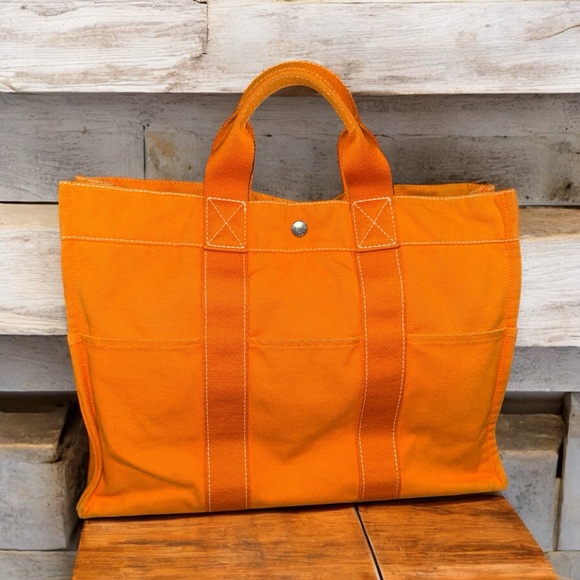 Hermes Handbags - Hermes Toile Fourre Tout MM Orange tote GUC